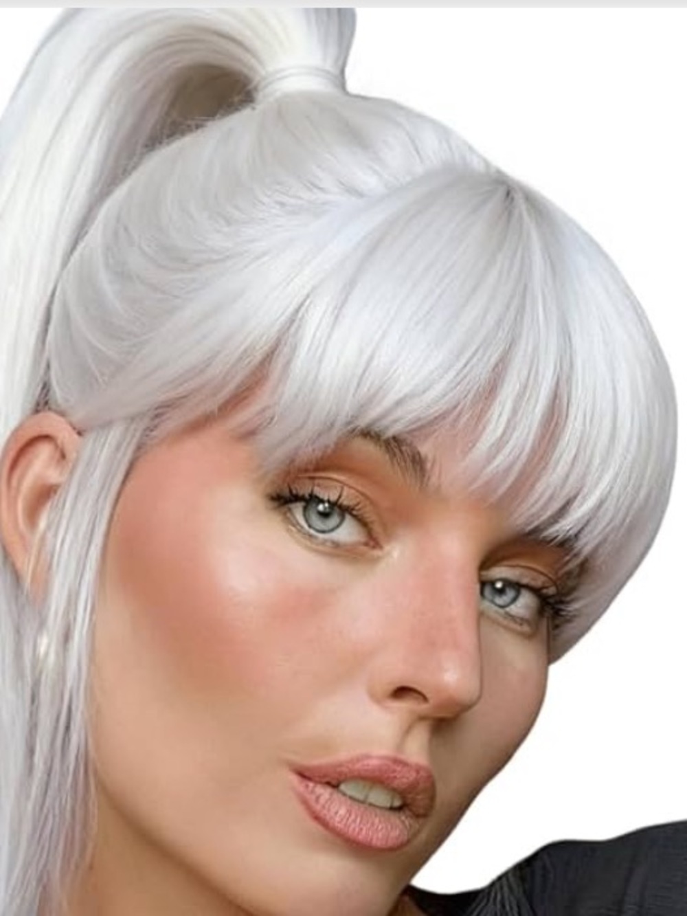 White Silver Gray Clip on Bangs